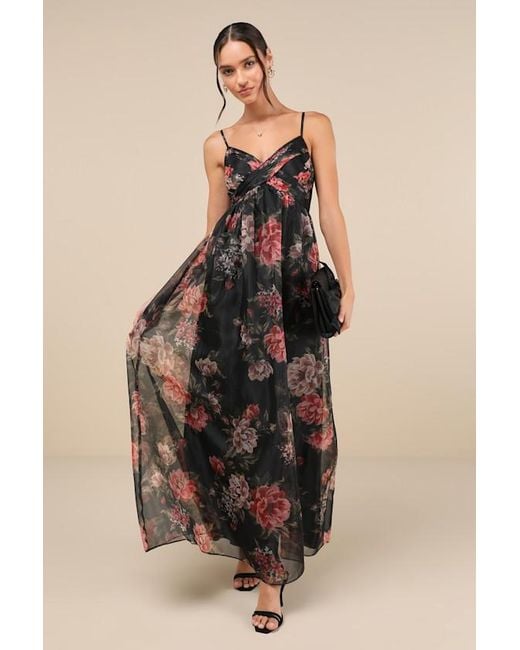 Lulus Natural Truly Extraordinary Floral Organza Pleated Maxi Dress