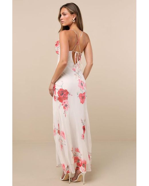 Lulus Pink Dansy Light Floral Cowl Neck Tie-Back Maxi Dress