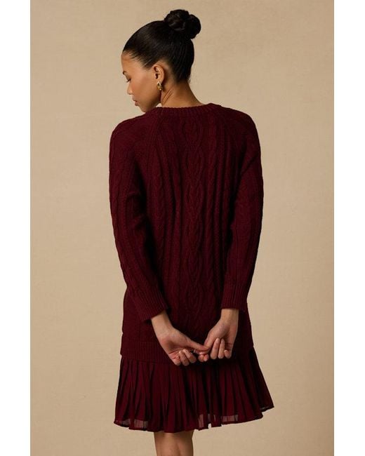 Lulus Red Alvie Cable Knit Drop Waist Sweater Dress