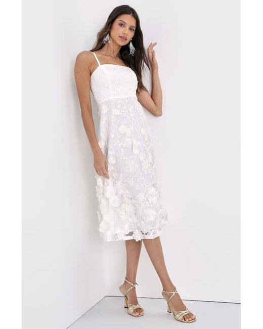 Lulus White Glamour Garden 3D Floral Embroidered Midi Dress