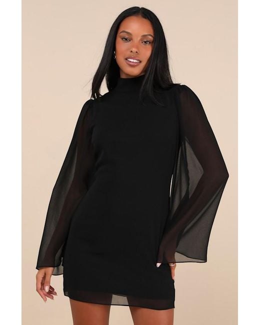 Lulus Guaranteed Chicness Mock Neck Mini Dress in Black | Lyst UK