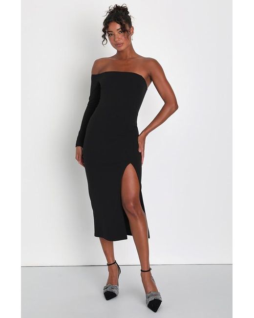 Lulus Black Modern Stunner One-Shoulder Bodycon Midi Dress