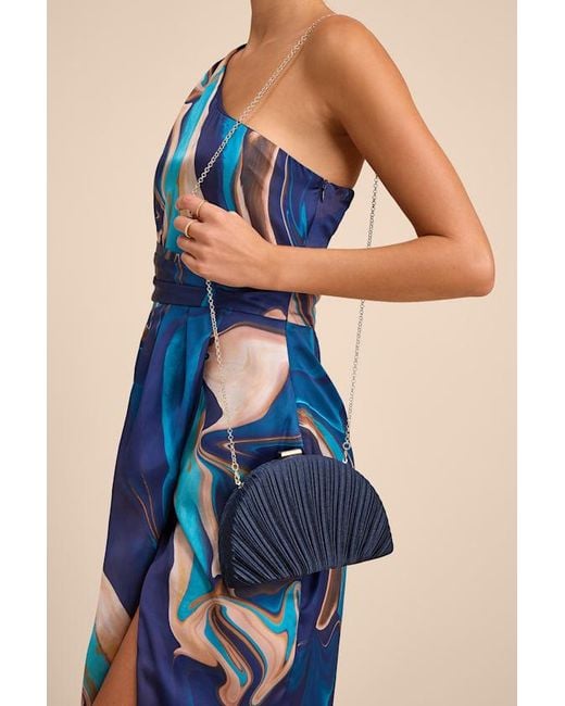 Lulus Blue Pleat Perfection Satin Pleated Hard Clutch