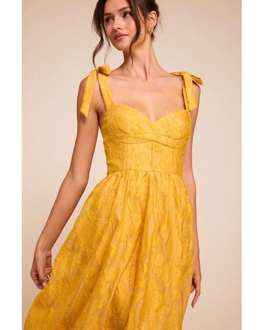 Lulus Yellow Loveliest Muse Burnout Floral Tie-Strap Midi Dress