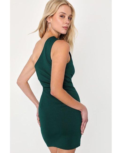 Lulus Green Down To Party Dark One-Shoulder Cutout Bodycon Mini Dress