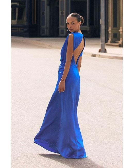 Lulus Blue Marybeth Satin Open-Back Maxi Dress