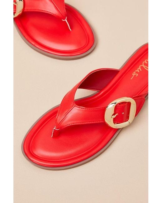 Lulus Red Zelma Buckle Thong Sandals