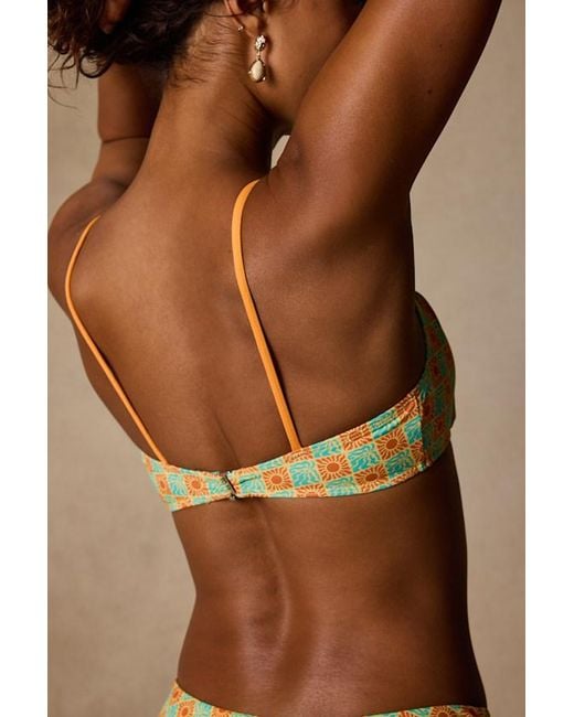 Lulus Brown Summer Mentality Print Tie-Front Bikini Top