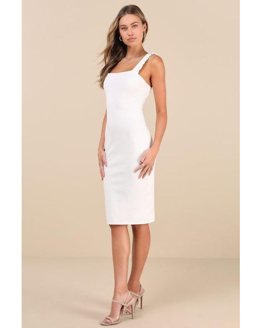 Lulus Natural Persuasion Ruffled Bodycon Midi Dress
