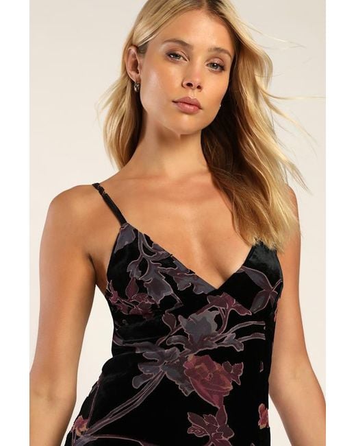 Lulus Black Divine Allure Floral Burnout Velvet Midi Dress