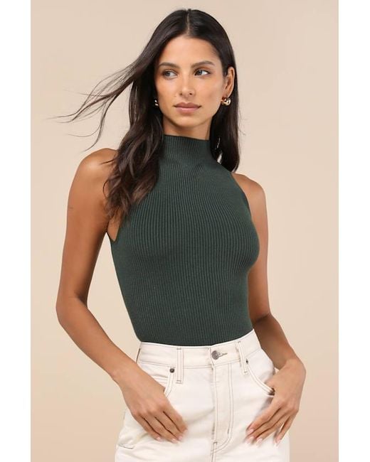 Lulus Green Seasonal Sophistication Ribbed Mock Neck Sweater Tank Top