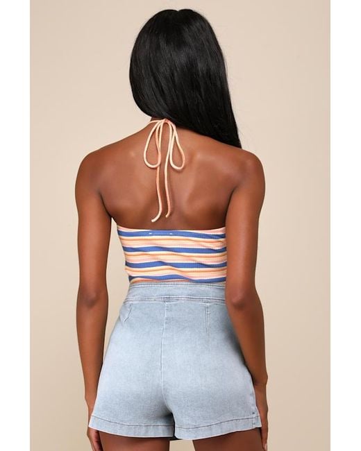 Lulus Blue Definite Perfection Light Wash Denim Faux Wrap Skort