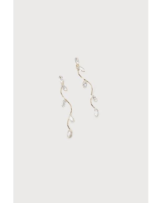 Lulus Natural Tenderly Twining Rhinestone Twisted Leaf Drop Earrings
