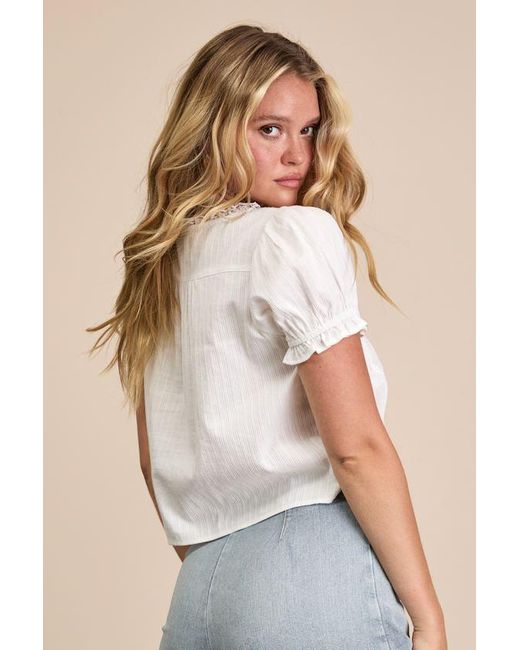 Lulus Natural Kinsie Puff Sleeve Button-Front Top