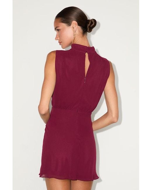 Lulus Red Classic Elegance Chiffon Sleeveless Mock Neck Mini Dress