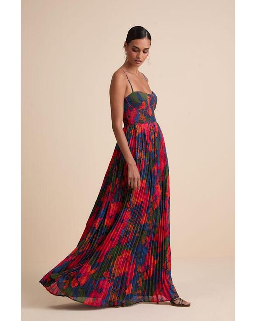Lulus Red Kinleigh Multi Abstract Pleated Bustier Maxi Dress
