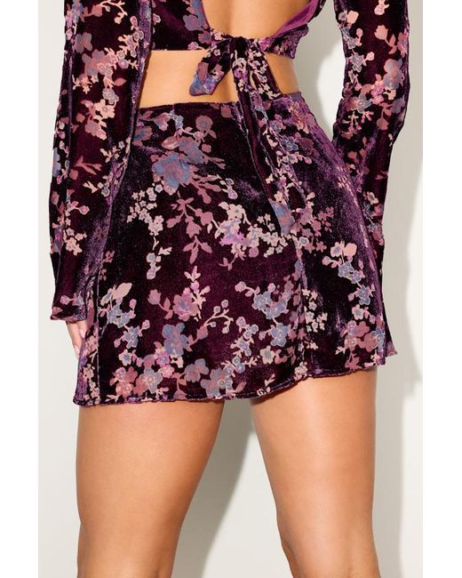 Lulus Red Talaria Plum Velvet Burnout High-Rise Mini Skirt