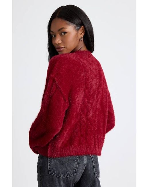 Lulus Red Ashby Braided Eyelash Knit Cardigan Sweater
