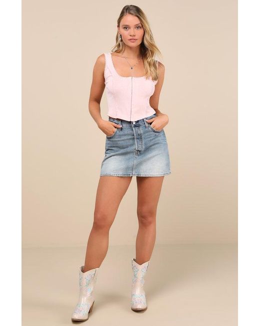 Lulus Blue Elmarie Rickrack Hook-And-Eye Crop Tank Top