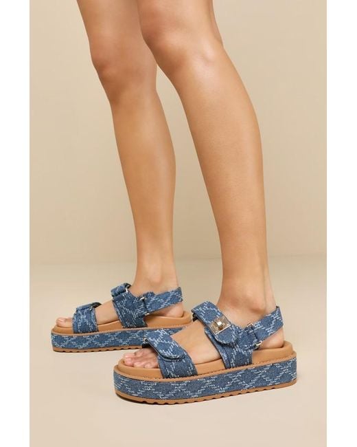 Steve Madden Blue Big Mona Denim Multi Slingback Flatform Sandals
