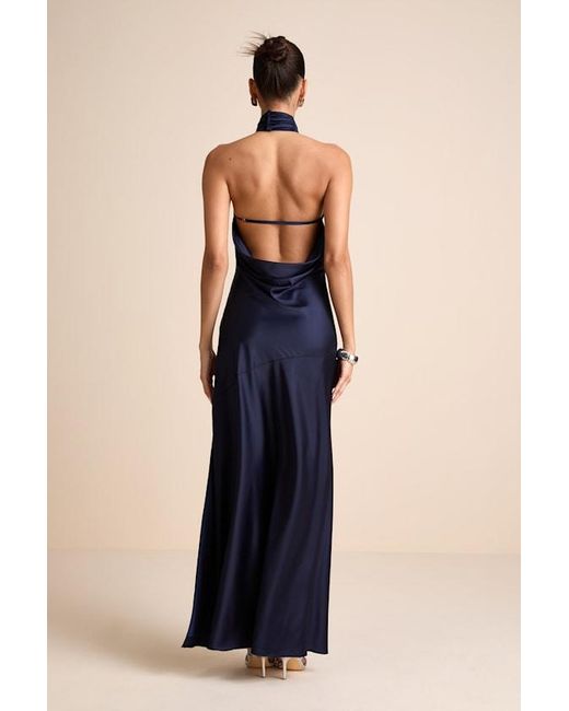 Lulus Blue Madalena Satin Cowl Back Maxi Dress