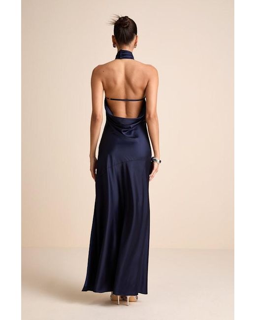 Lulus Blue Madalena Satin Cowl Back Maxi Dress