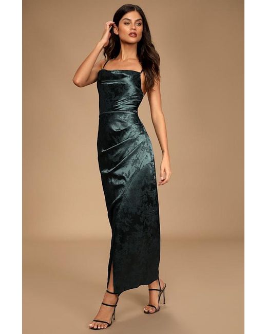 Lulus Blue Under The Moonlight Satin Jacquard Maxi Dress