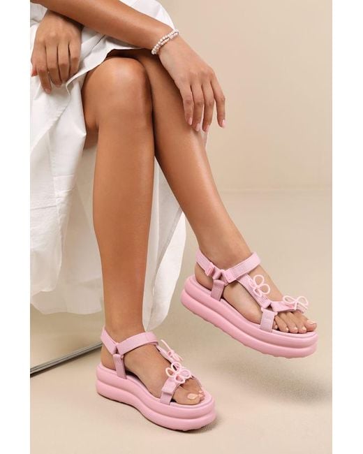 Camper Pink Twins Floral Bow Strappy Flatform Sandals