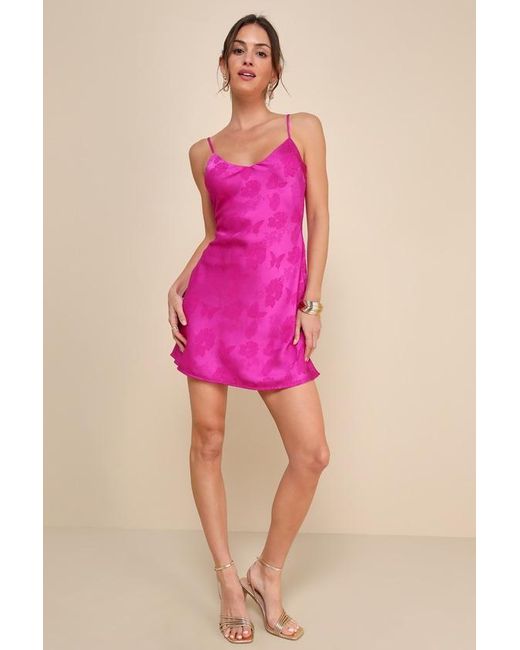 Lulus Pink Chic Intricacy Satin Jacquard Slip Mini Dress