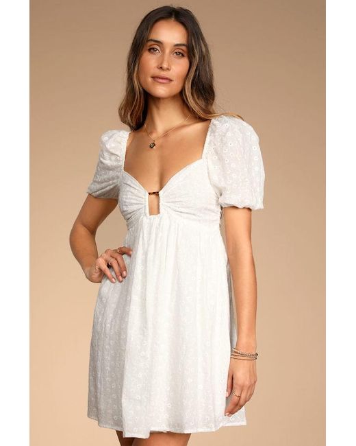 Lulus Brown Sunny Day Stunner Eyelet Embroidered Babydoll Dress