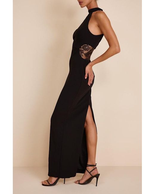Lulus Black Vira Mock Neck Lace Cutout Maxi Dress