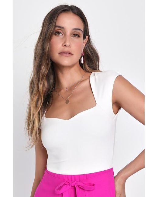 Lulus Pink Poised Personality Cap Sleeve Sweetheart Neck Top