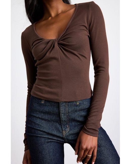 Lulus Blue Firona Jersey Knit Twist-Front Long Sleeve Top