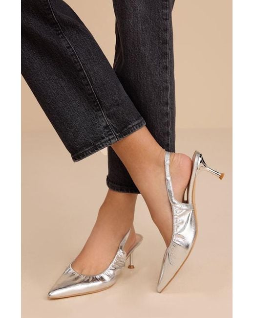 Lulus Natural Corbett Ruched Slingback Pointed-Toe Pumps