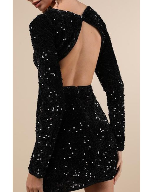 Lulus Black Marvelous Radiance Sequin Cutout Long Sleeve Mini Dress
