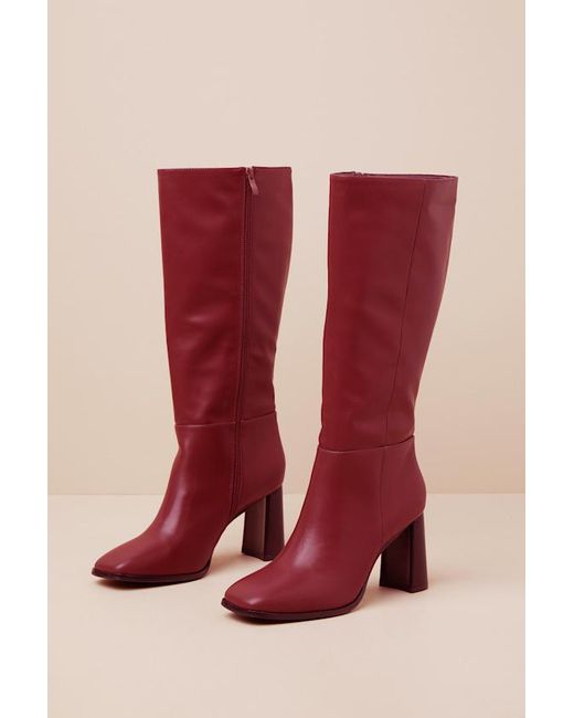 Lulus Red Reelee Oxblood Square Toe Knee-High Boots