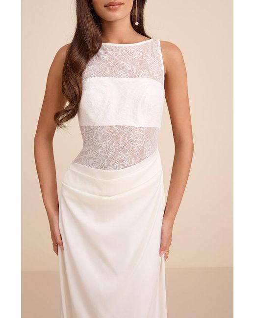 Lulus Natural Akasha Sheer Lace Mixed-Media Maxi Dress