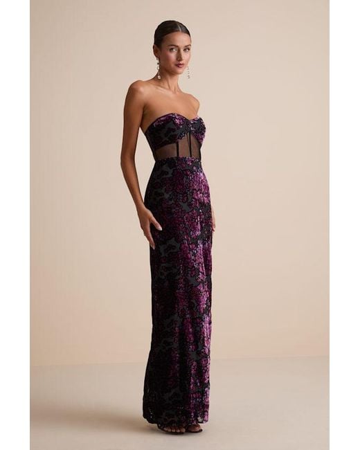 Lulus Black Breathtaking View Mesh Burnout Velvet Strapless Maxi Dress