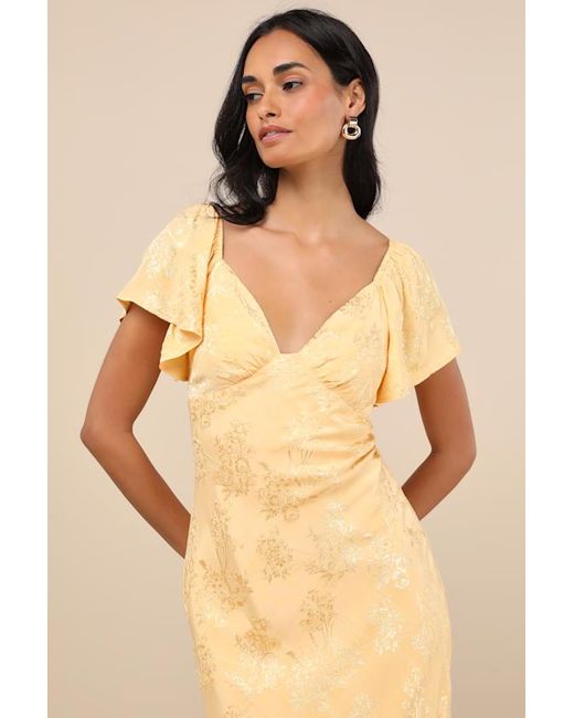 Lulus Natural Effervescent Afternoon Satin Flutter Sleeve Midi Dress