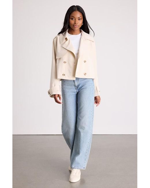 Lulus Blue Donley Light Double-Breasted Cropped Trench Coat