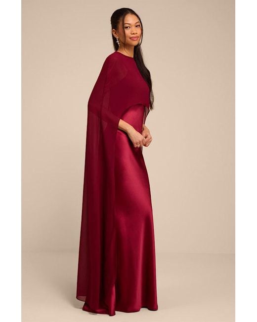 Lulus Red Cavana Satin Cape Maxi Dress