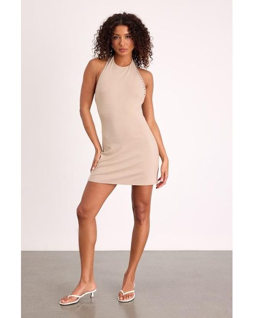 Lulus Natural Samira Jersey Knit Studded Mini Dress