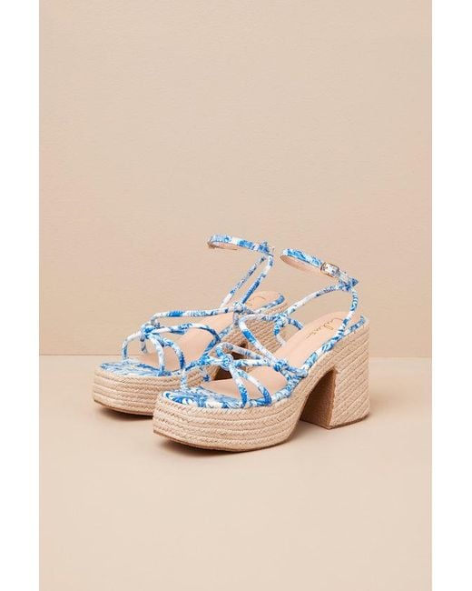 Lulus Natural Thomasin Tropical Print Platform High Heel Sandals