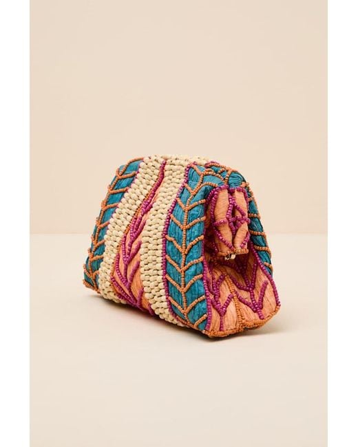 Lulus Natural Tisha Multi Raffia Beaded Crossbody Clutch