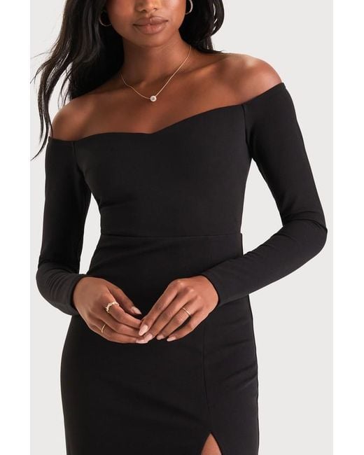 Lulus Black Classic Allure Off-The-Shoulder Long Sleeve Maxi Dress
