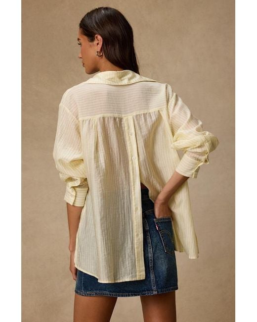 Lulus Natural Petra Pinstriped Button-Up Top