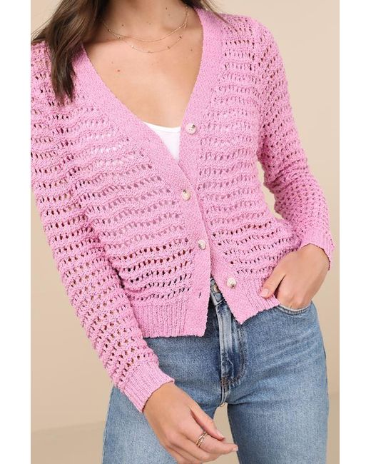 Lulus Pink Breezy Attitude Loose Knit Button-Up Cardigan Sweater
