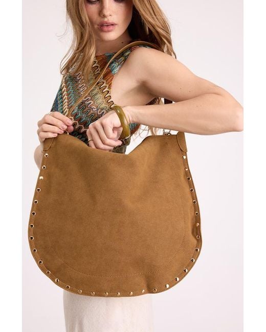 Lulus Brown Vix Suede Studded Tote Bag