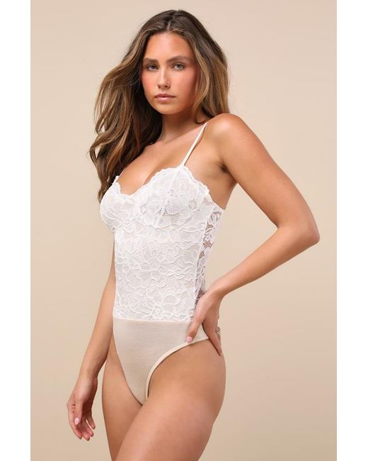 Lulus Natural Midnight Romance Lace Bodysuit