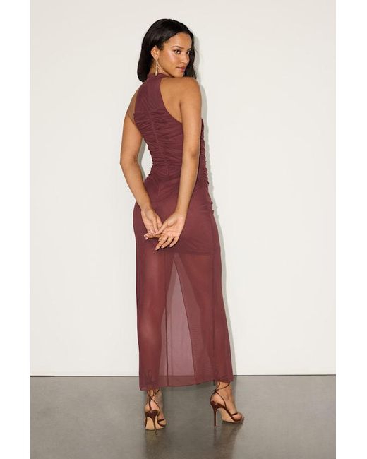 Lulus Red Quinta Dark Mesh Halter Ruched Midi Dress
